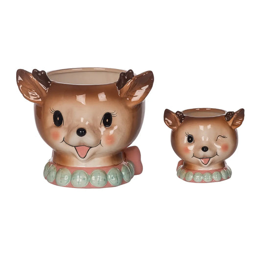 Dol Pink Vintage Reindeer Snack Bowls (set of 2)