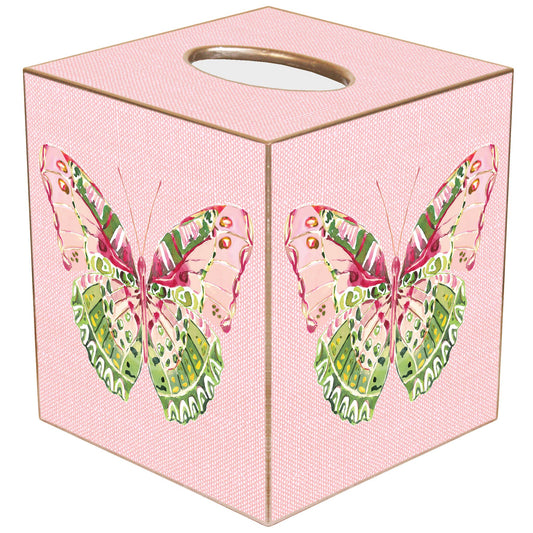 Pink Linen Butterfly Tissue Box