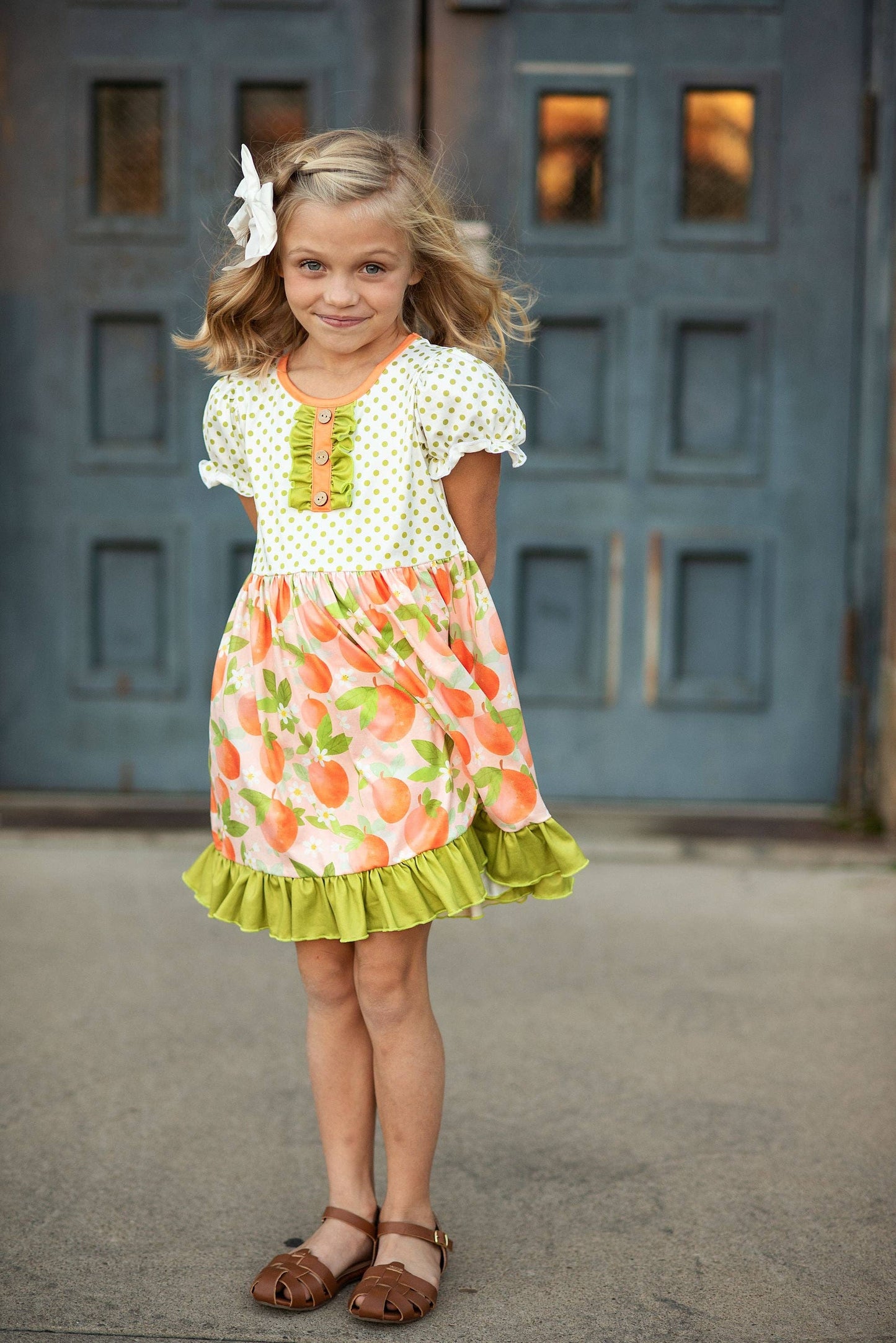 Kids Tangerine Blossom Summer Ruffle Button Dress