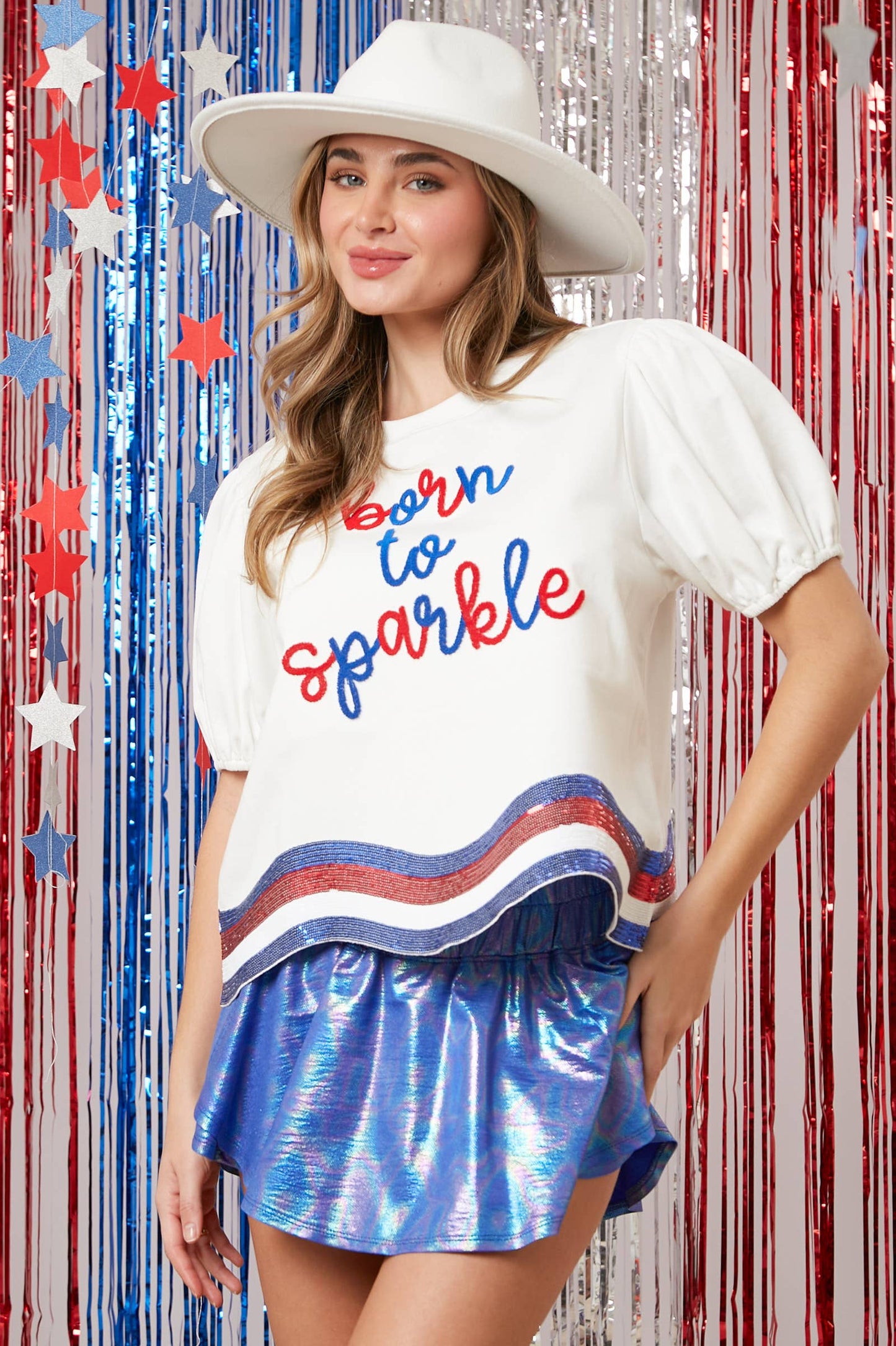 'Born to Sparkle' Laser Cut Embroidery Tee