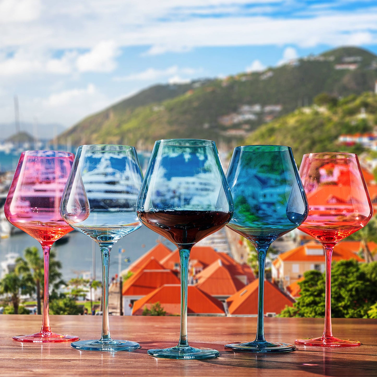 Colors of St. Barth, City Wine Glassware | Set of 5, 20 OZ