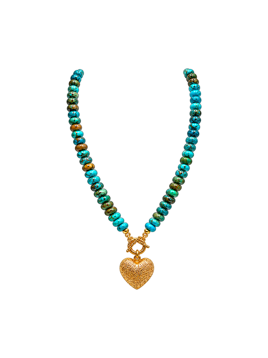 Turquoise Glass Beaded Necklace With Heart