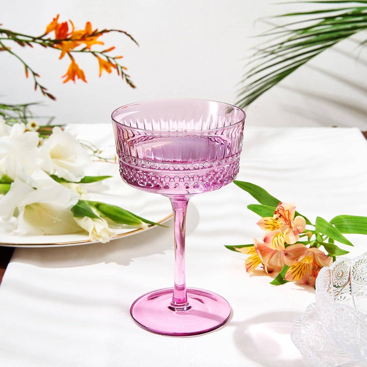 Art Deco Colored Crystal Coupe Glass Set - Thumbnail 2