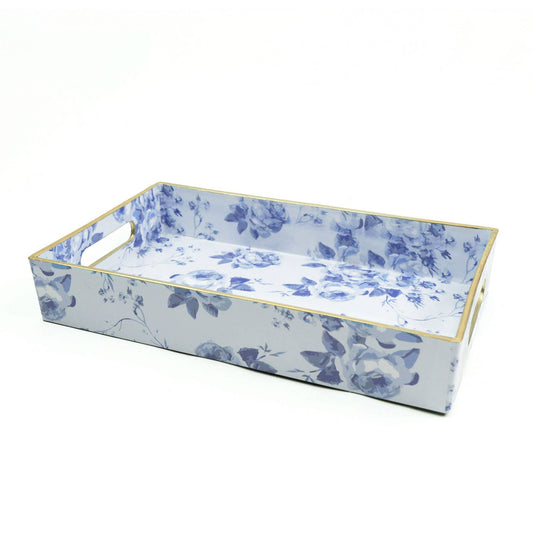 Blue Floral Resin Vanity Tray, 11.25-Inch