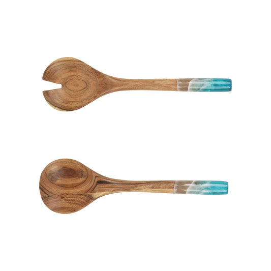 Coastal Wave Acacia Wood Salad Serving Utensils