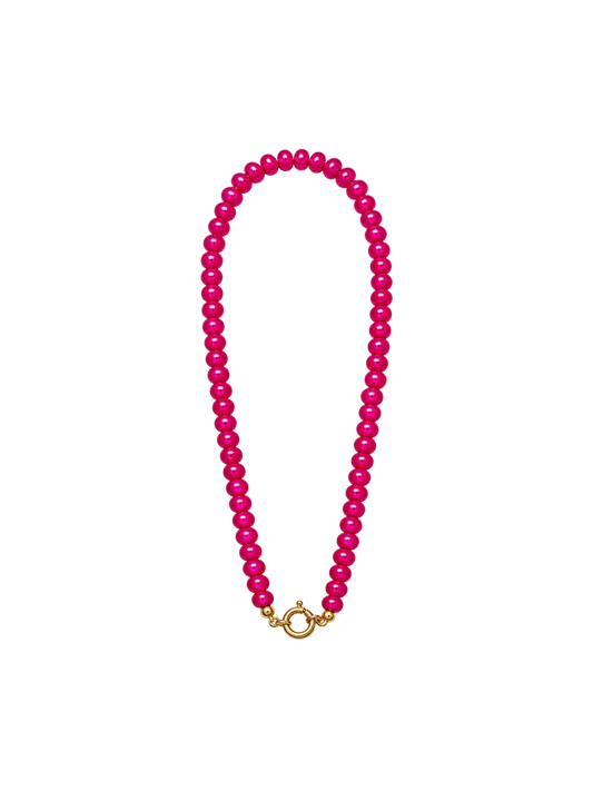 Fushia Sailor Clasp Glass Beaded Necklace