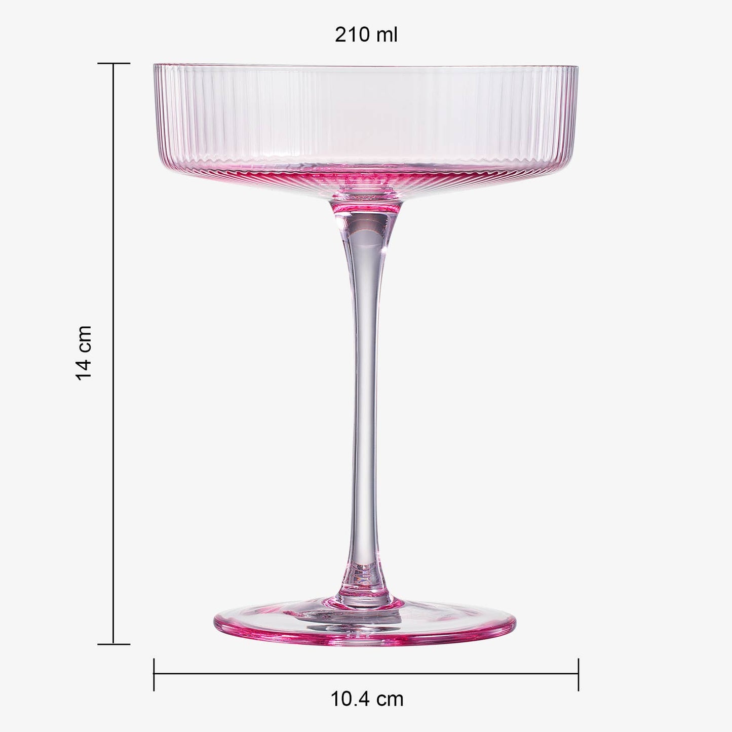 Ribbed Coupe Cocktail Glasses 8 oz | Set of 4 (Rose Pink)