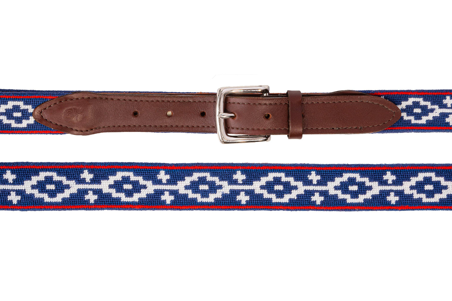 Navy Blue Lattice Needlepoint Belt with Crosses