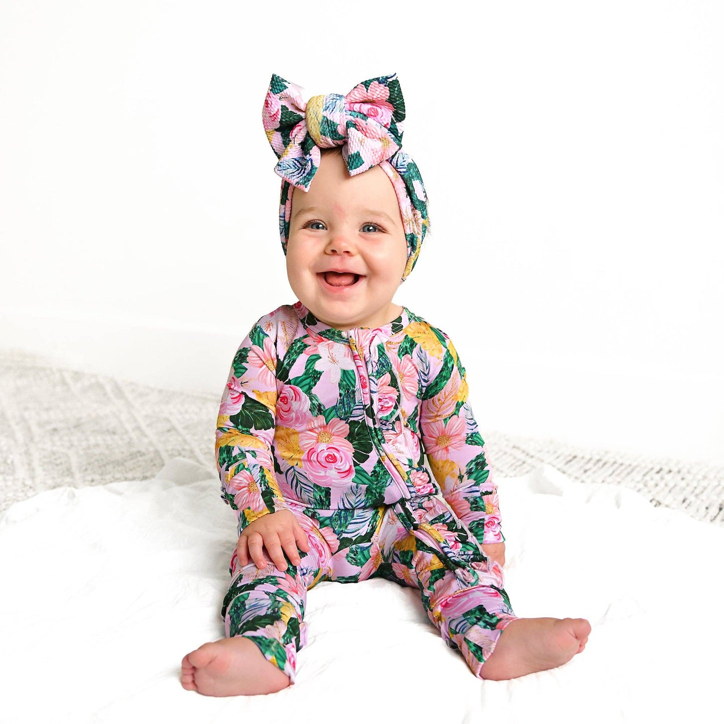 Luana RUFFLE ZIP Bamboo One Piece Floral Baby Outfit