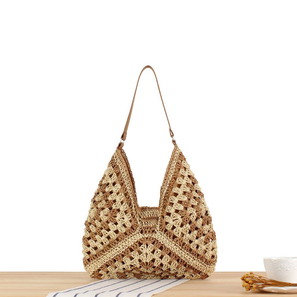 Fashionable Straw Woven Bag Vacation Commuting Shoulder Bag