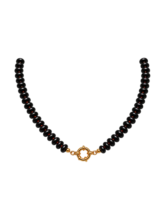 Black/ Red Sailor Clasp Glass Beaded Necklace