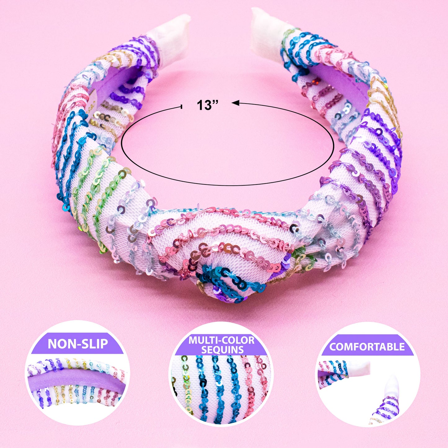 Kids Knot Headband - Rainbow Sequin Knotted Hair Accessories