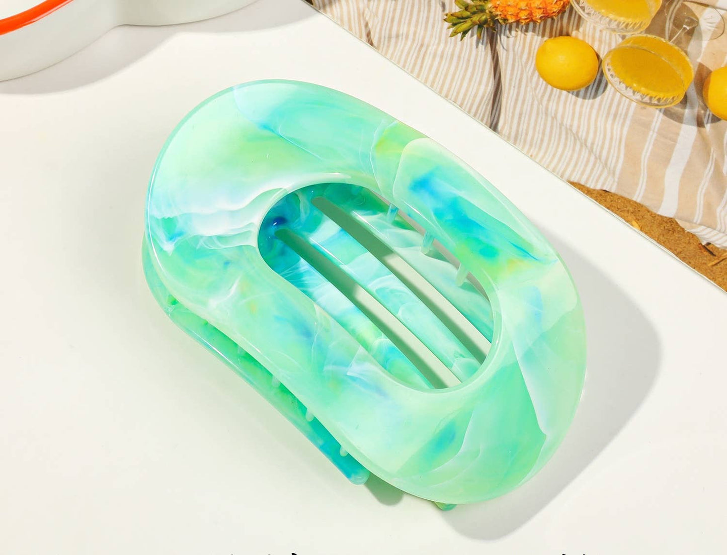 Women's Colorful Flat Round Flower Bow Hair Claw Clip