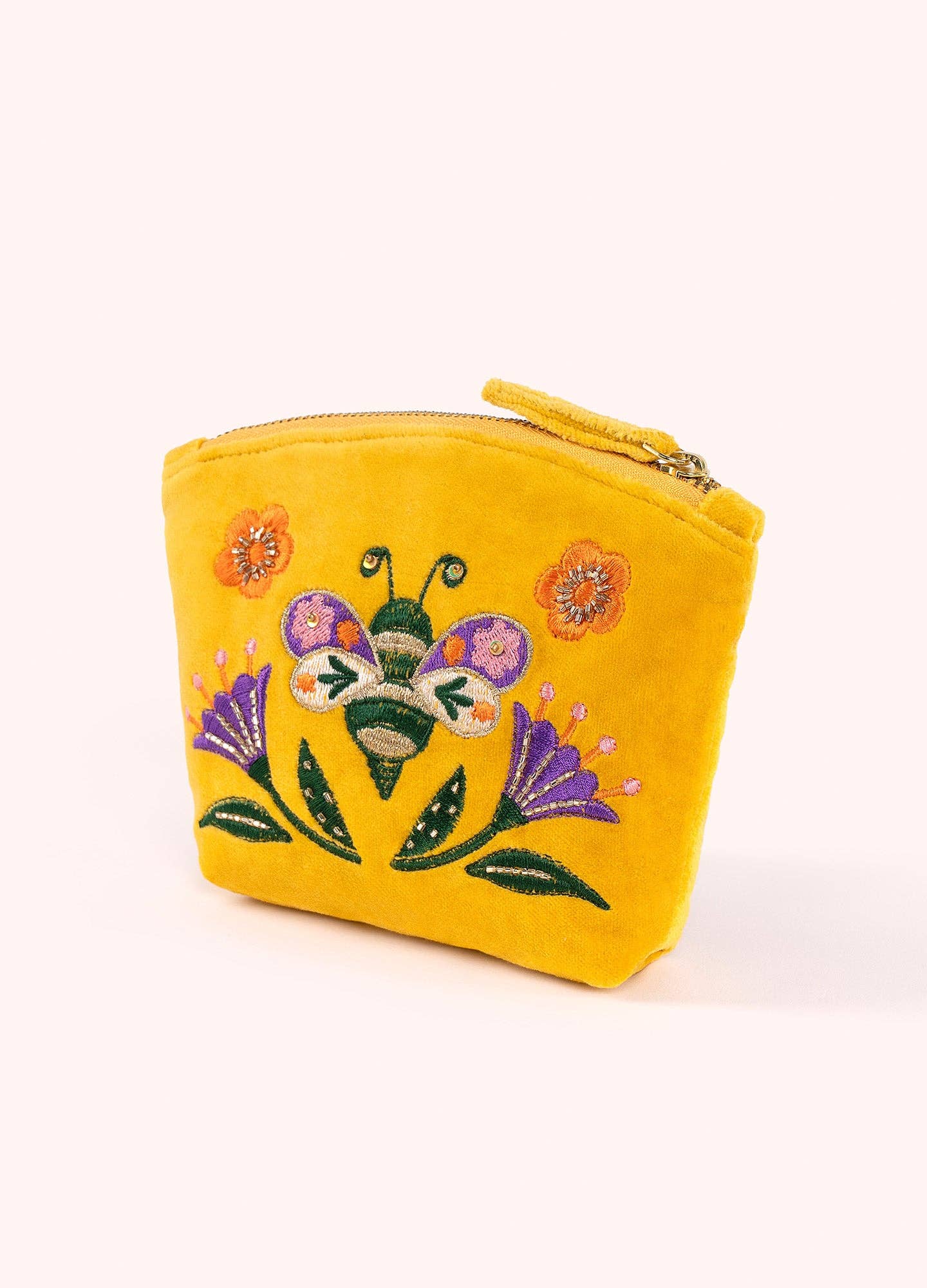 Embroidered Velvet Mini Pouch - Brilliant Bumblebee
