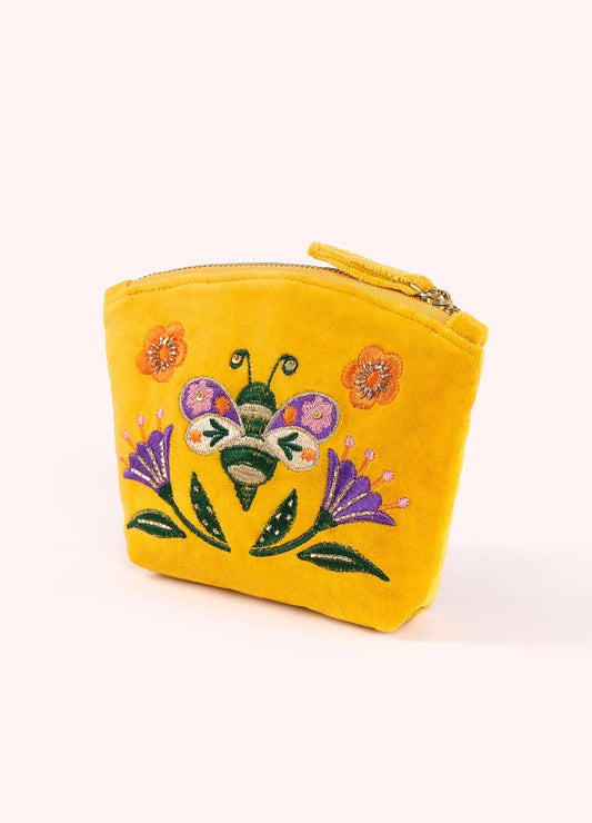 Embroidered Velvet Mini Pouch - Brilliant Bumblebee