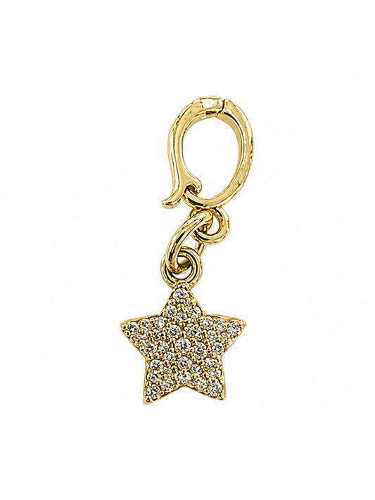 Gold star charm pendant with clear micro-pavé crystals and lobster clasp
