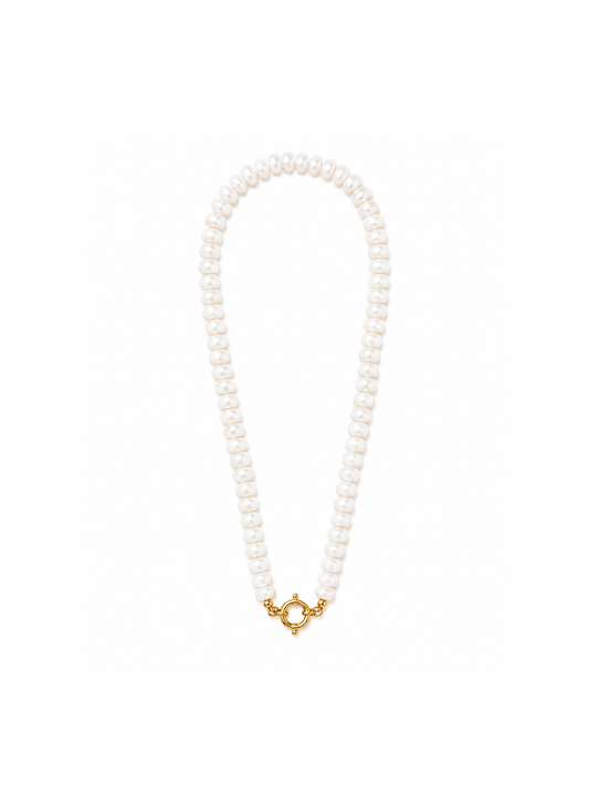 White Sailor Clasp Glass Beaded Necklace