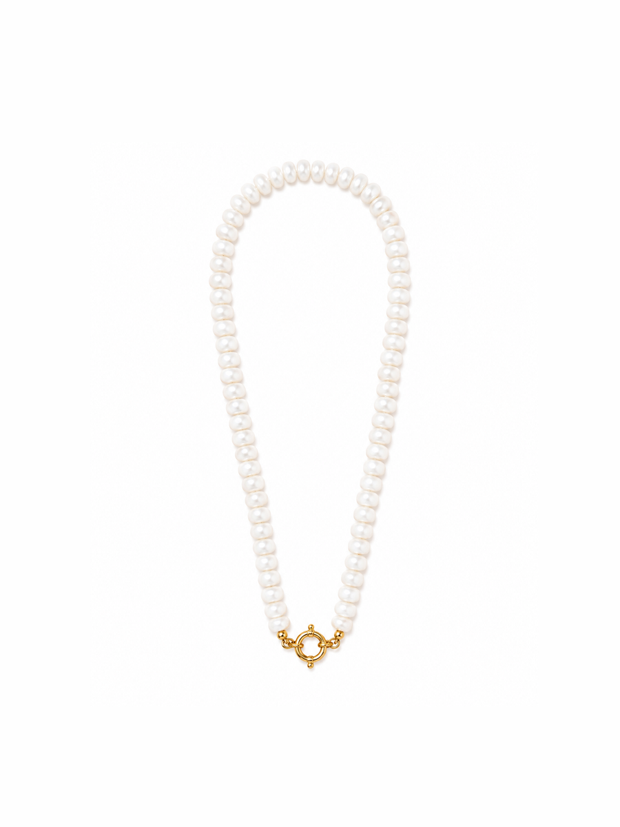 White Sailor Clasp Glass Beaded Necklace
