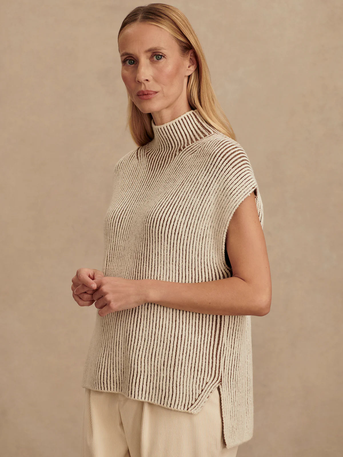 Lauren Pleated Knit Tank - Cocoa Dust