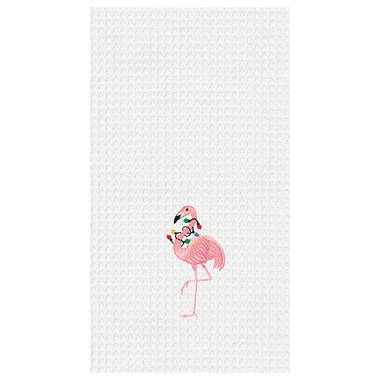 Christmas Flamingo With Lights Waffle Weave Kitchen Towel