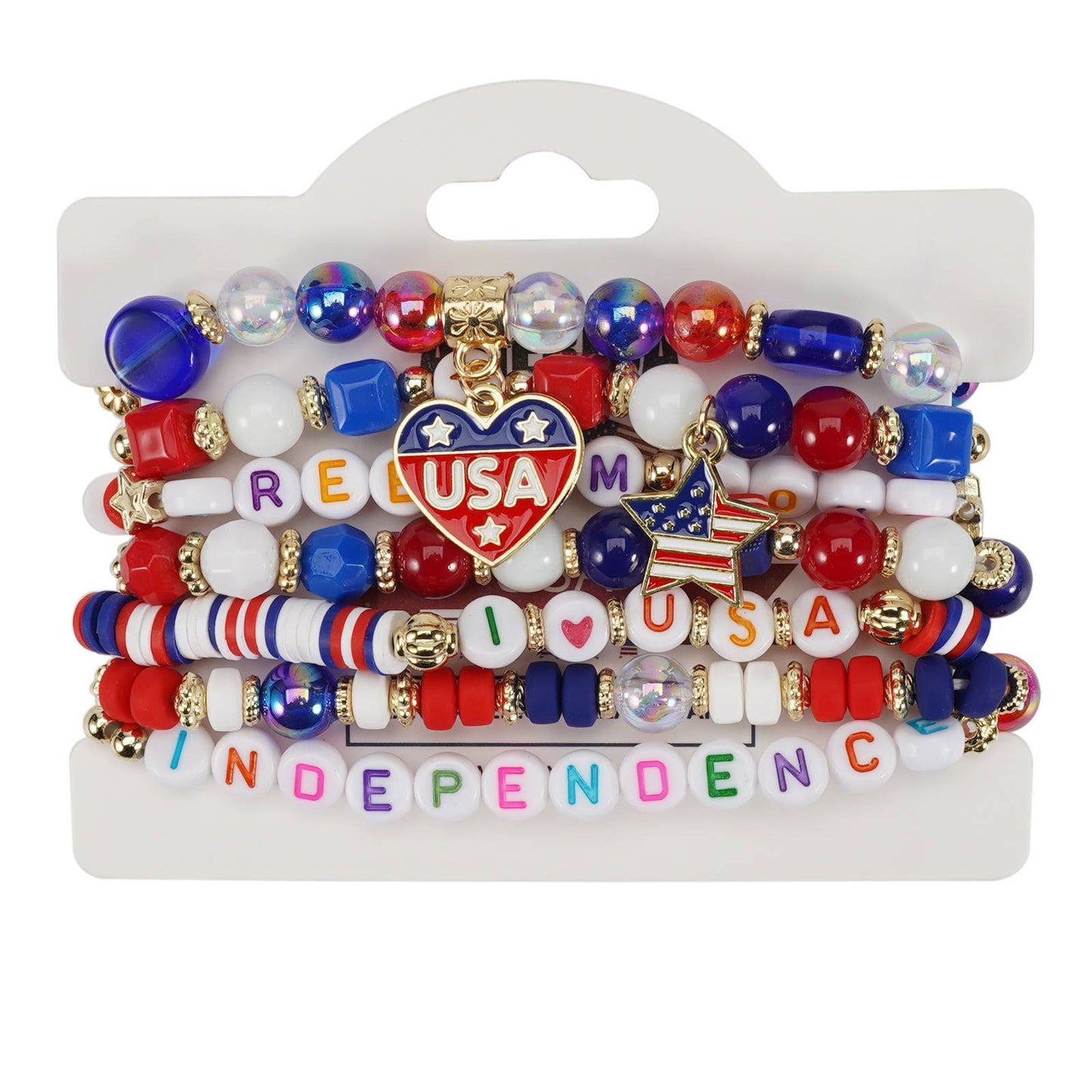 4th of July Patriotic Stackable Beaded Bracelet Set
