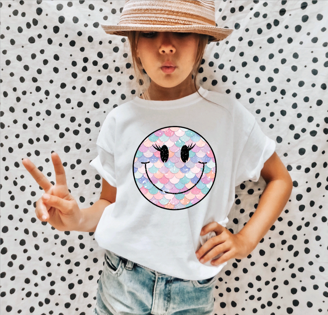 Mermaid Smiley Face Tee Shirt, Retro Smiley Face