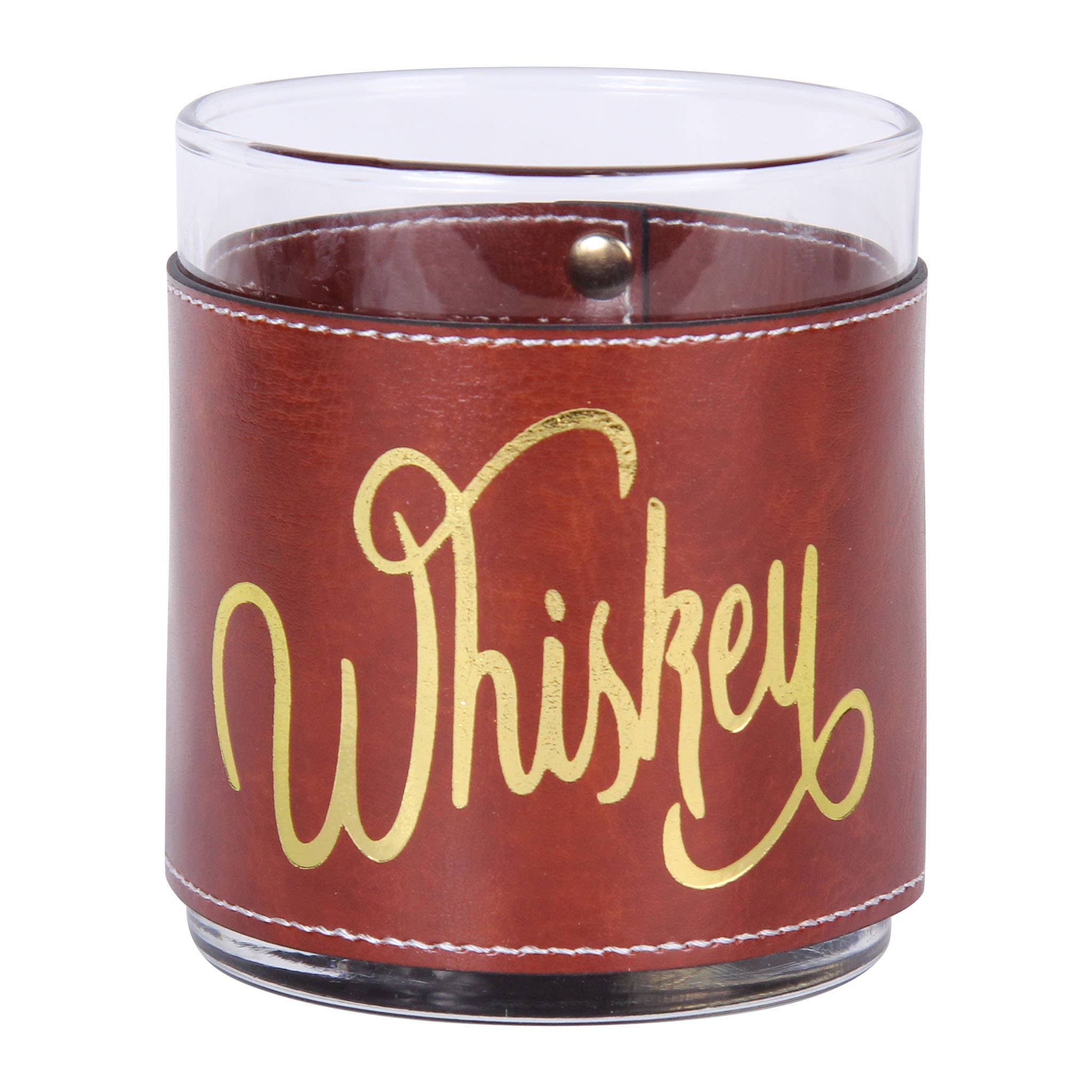 Whiskey Word Faux Leather Rocks Glass