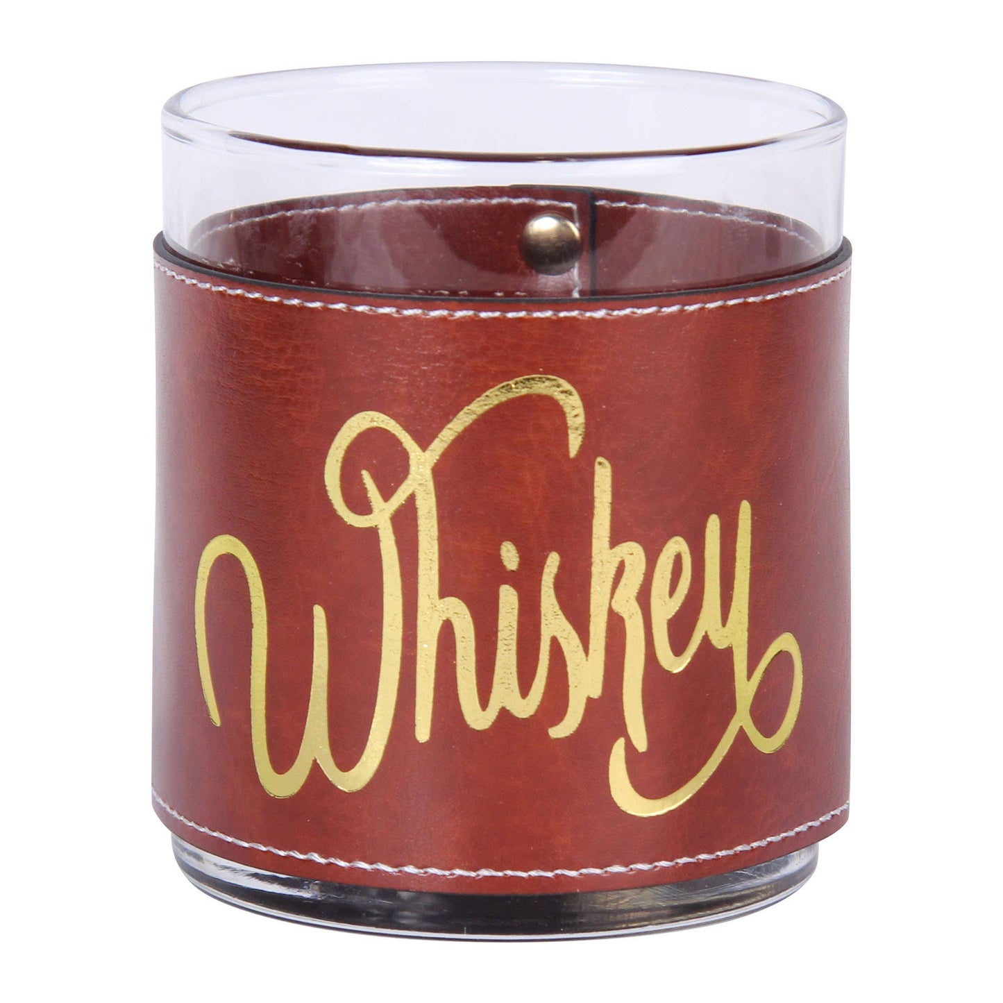 Whiskey Word Faux Leather Rocks Glass GOLD