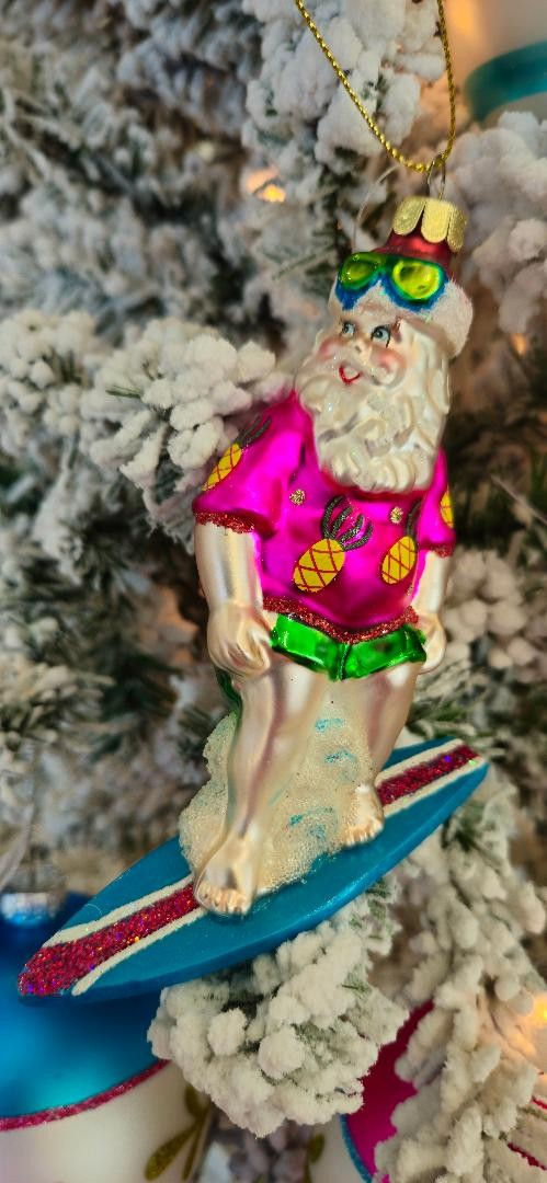 Beach Surfer Santa Ornament