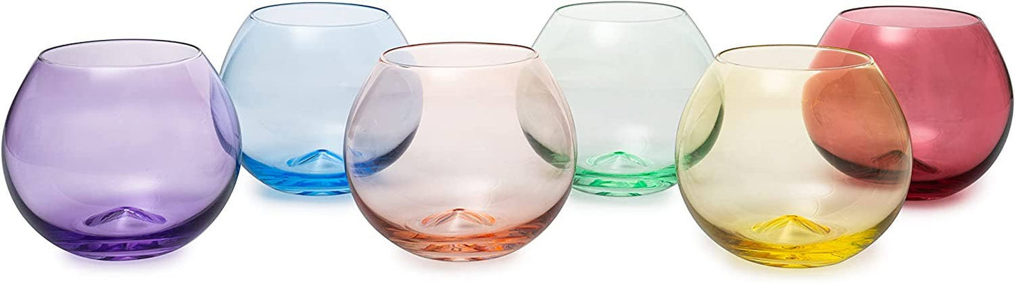 Colored Stemless Wine Glass Set of 6, 18 oz