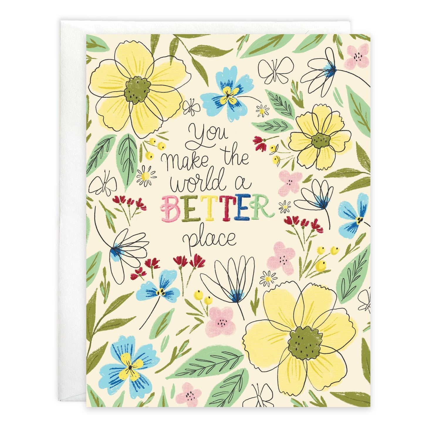 Thinking of You Greeting Card - Yellow Happy Flowers