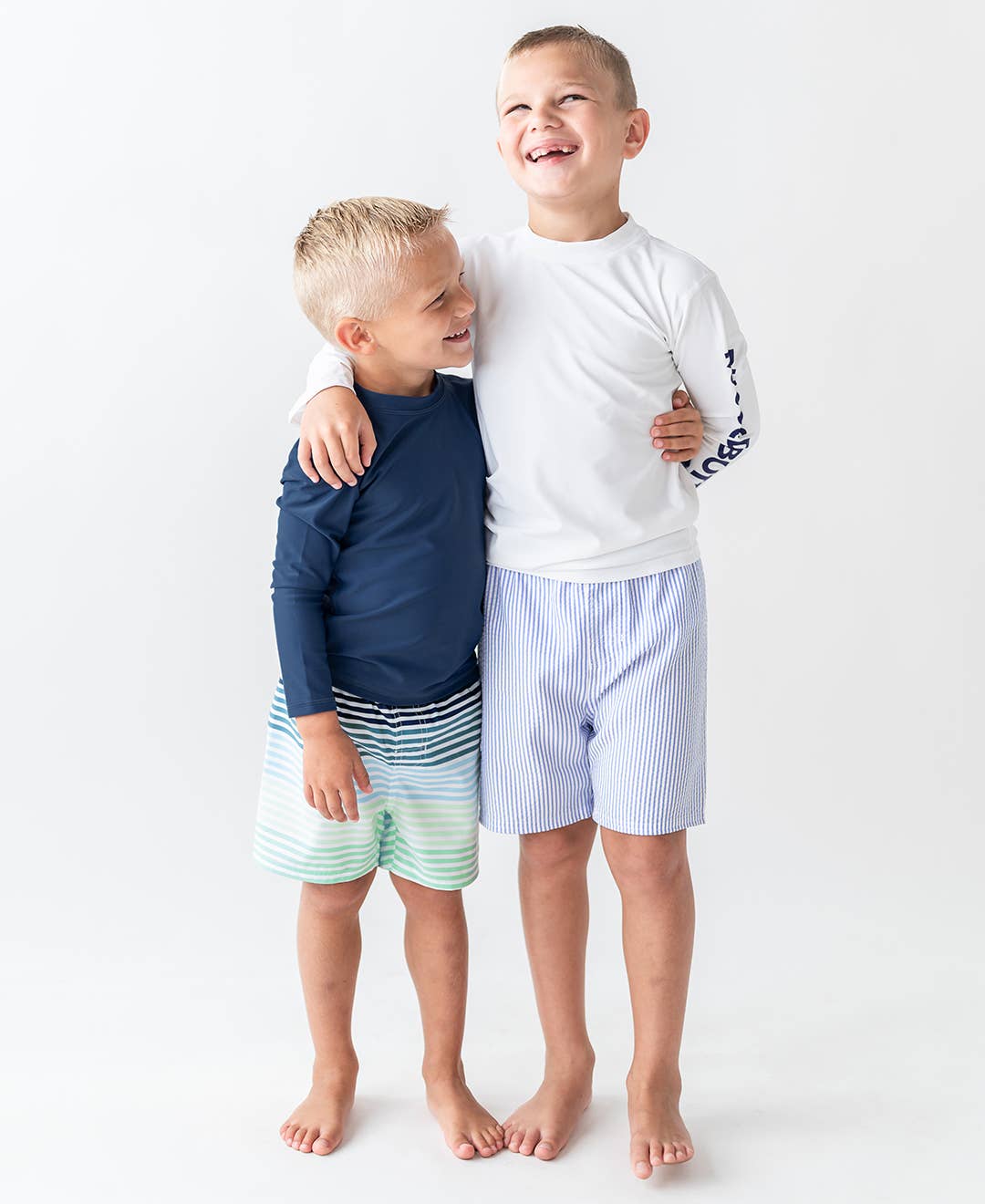 Boys Periwinkle Blue Seersucker Swim Trunks