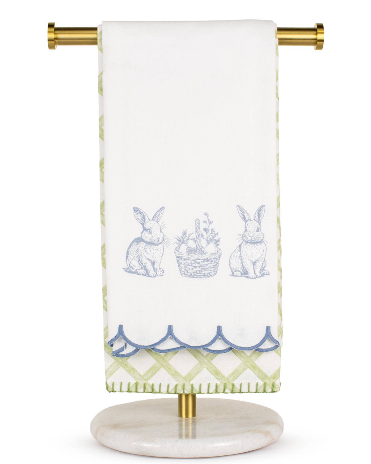 Morgan Bunny Trellis Hand Towels   White/Green/Blue   20x28   Set of 2