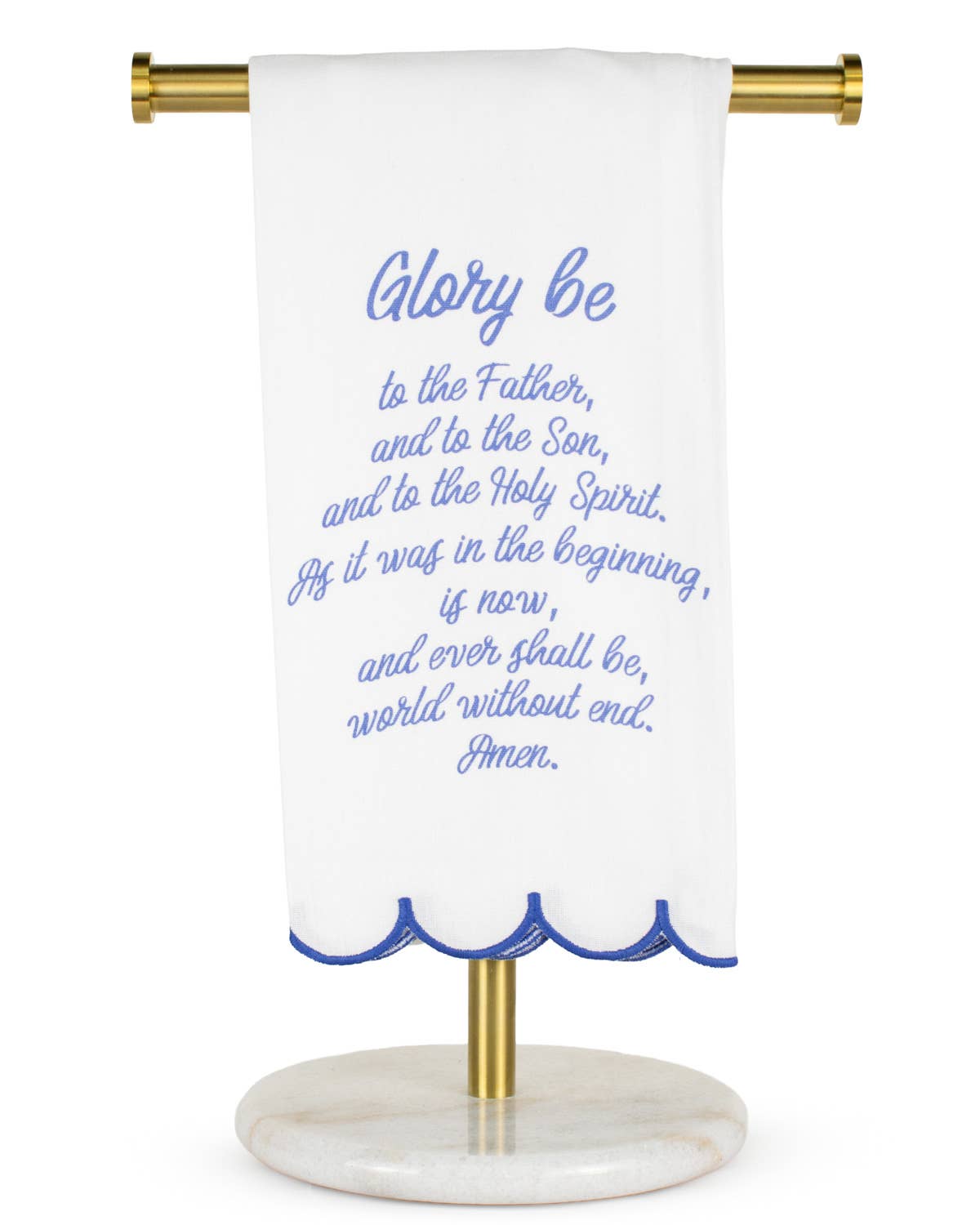 Glory Be Prayer Scalloped Hand Towel   White/Blue   20x28