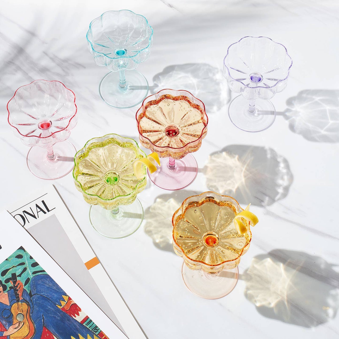 Flower Vintage Wavy Glass Coupes | Set of 6 | 7 OZ