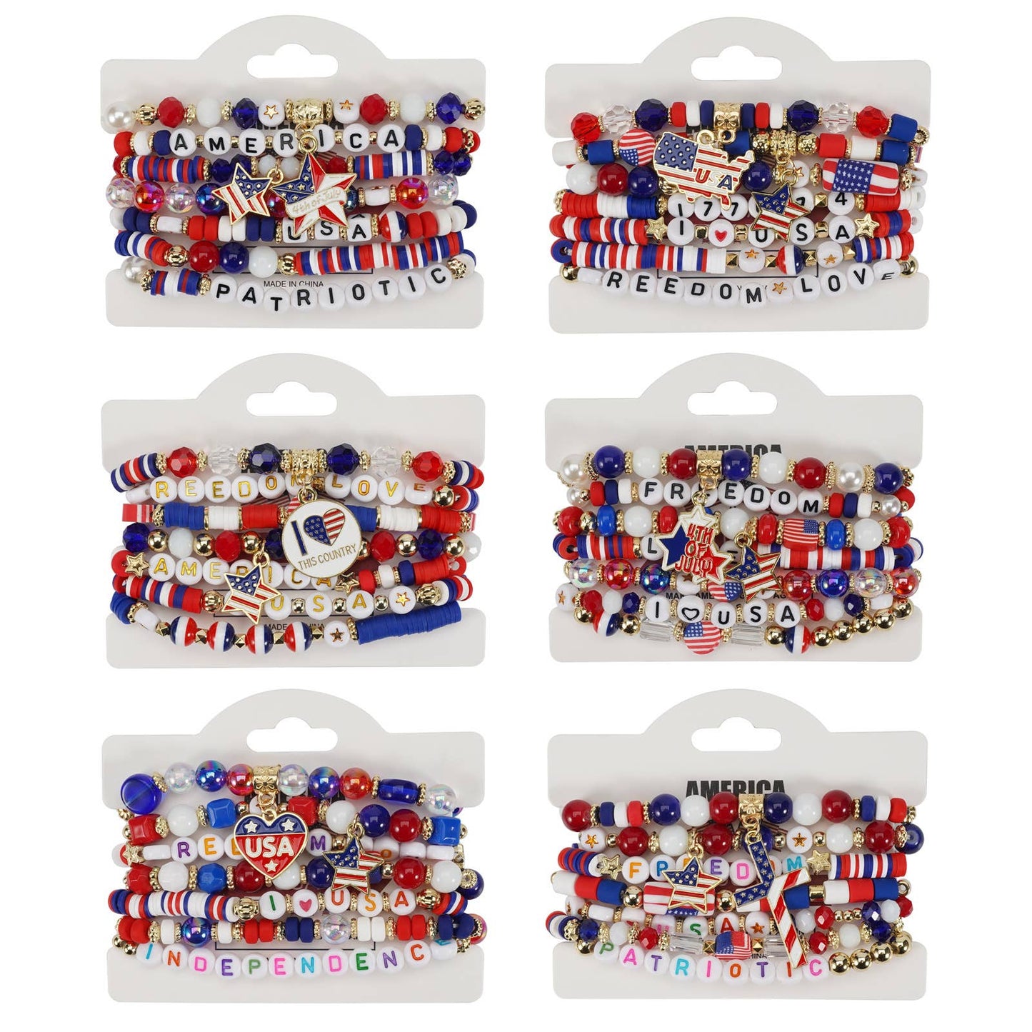 4th of July Patriotic Stackable Beaded Bracelet Set