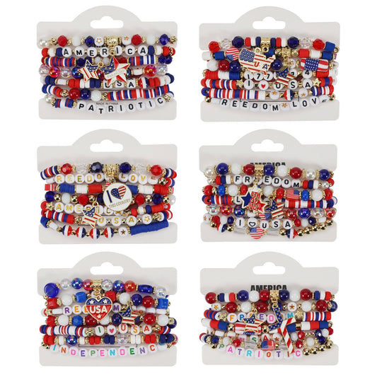 4th of July Patriotic Stackable Beaded Bracelet Set