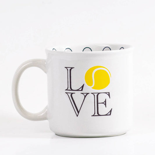 Tennis Club Love Coffee Mug   White/Navy/Yellow   14oz.