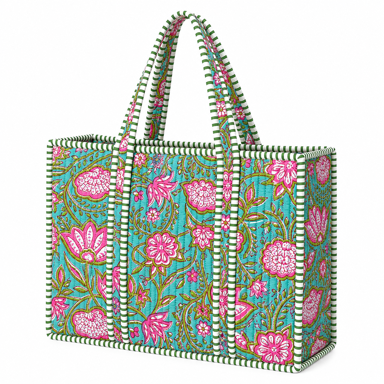 Green Pink Quilted Bag Print