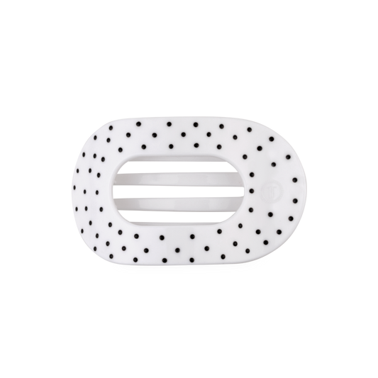 White Polka Dot Party Medium Flat Round Hair Clip