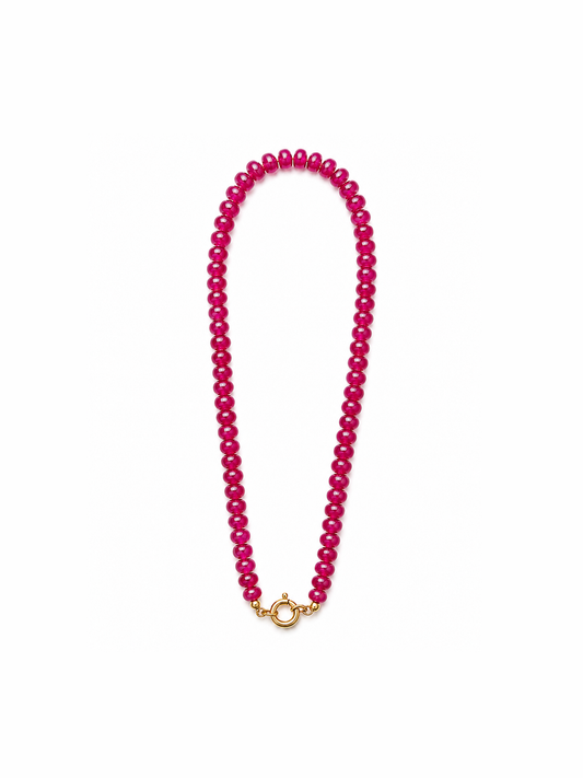 Fushia Sailor Clasp Glass Beaded Necklace