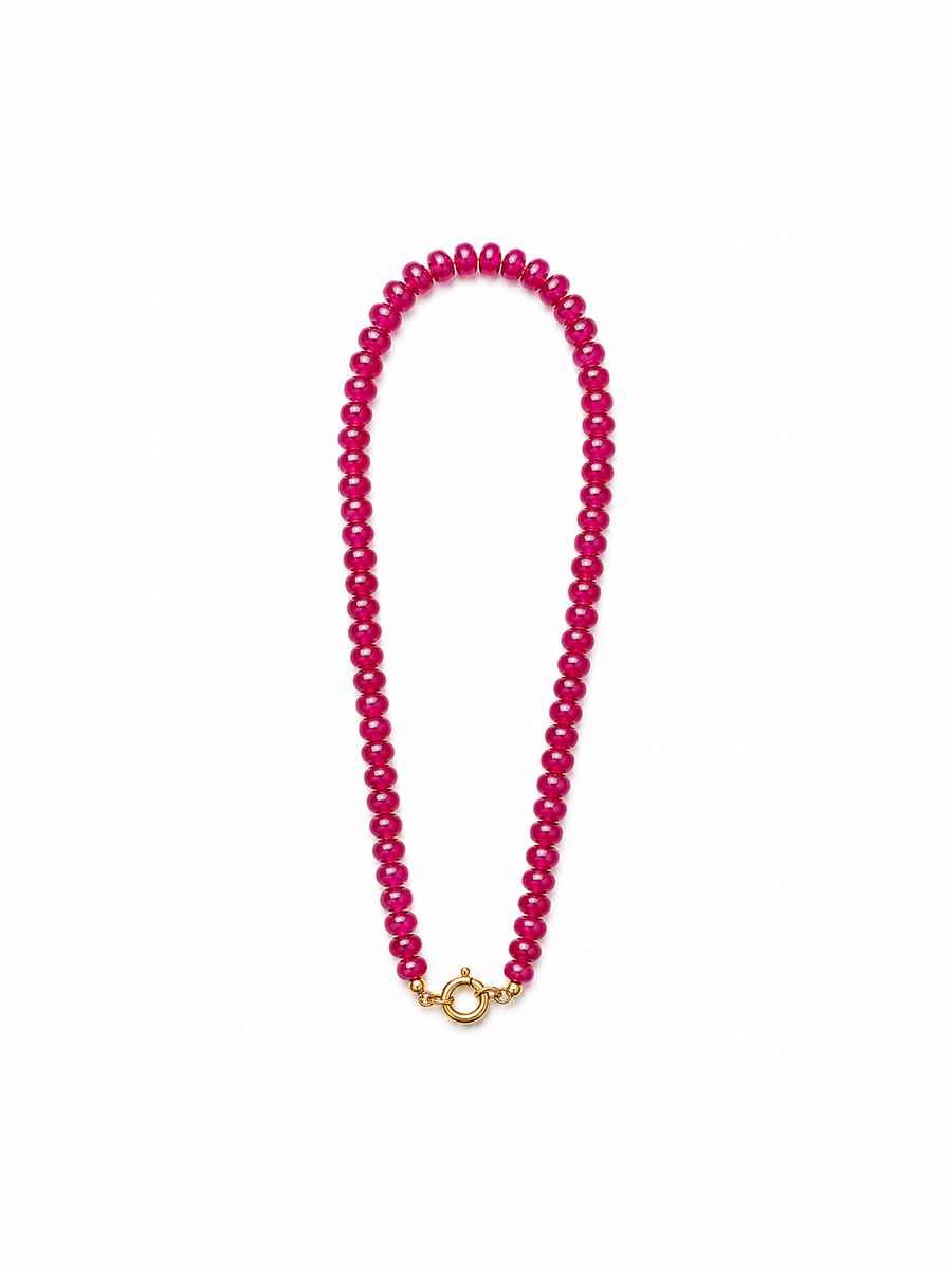 Fushia Sailor Clasp Glass Beaded Necklace