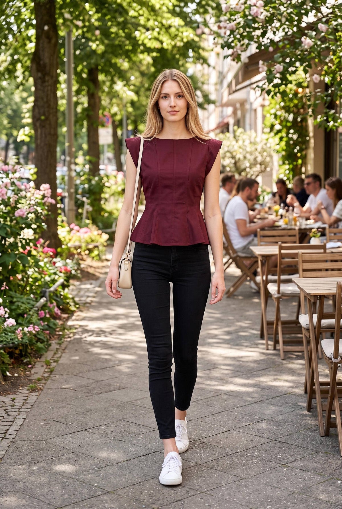 Stretch Cap Sleeve Peplum Top