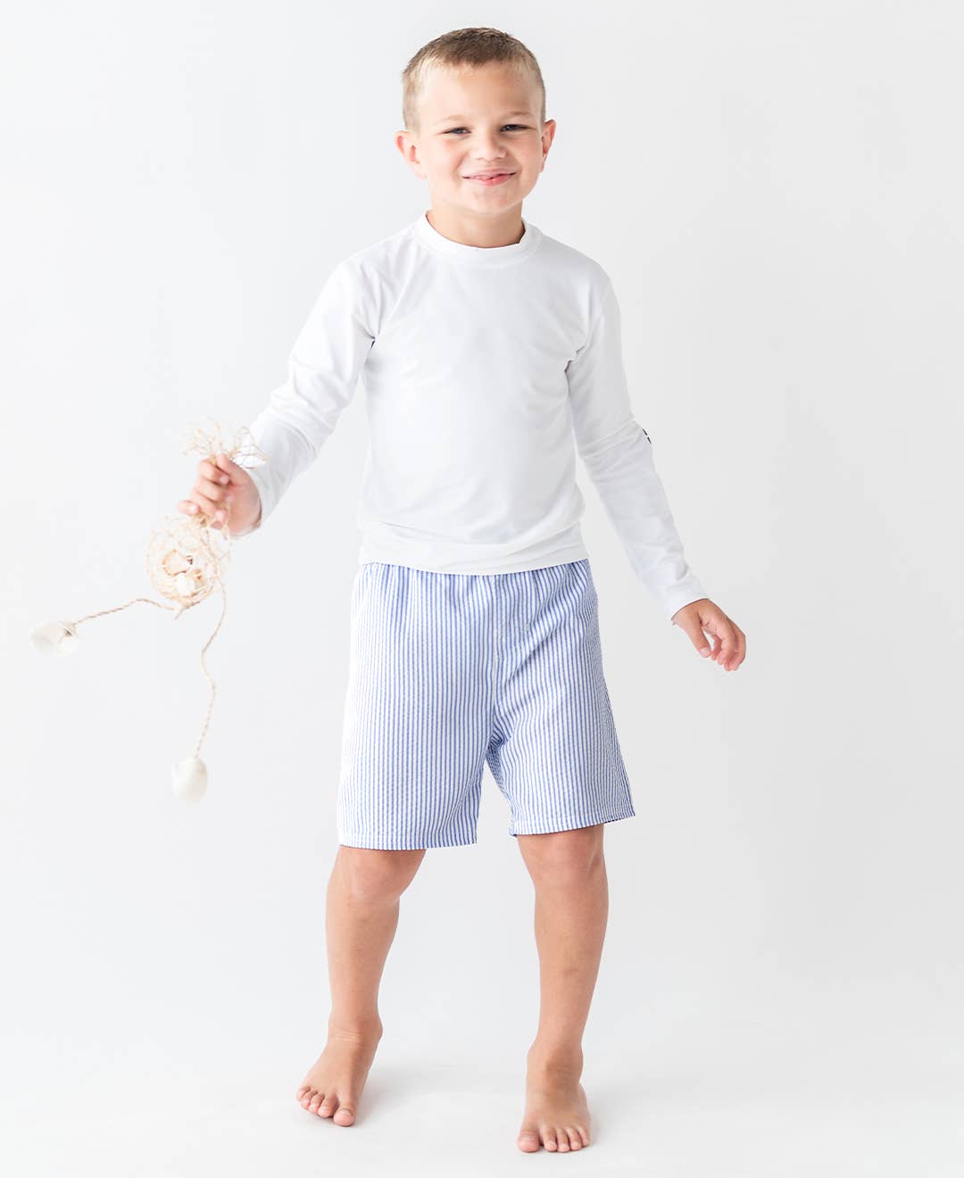 Boys Periwinkle Blue Seersucker Swim Trunks