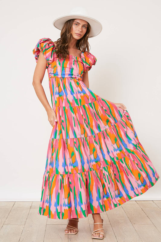 Brush Print Midi Dress