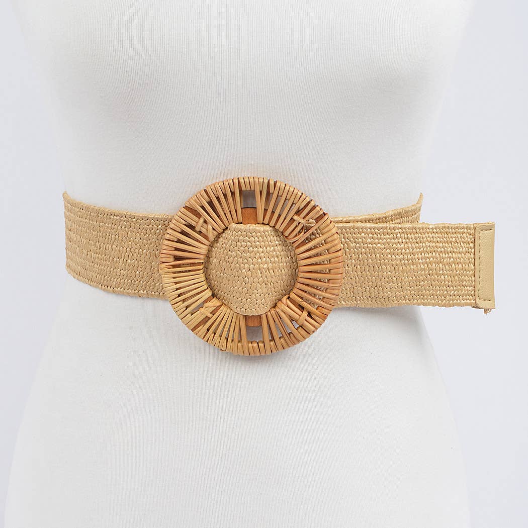 Handmade Bamboo Buckle Stretch Straw Belt