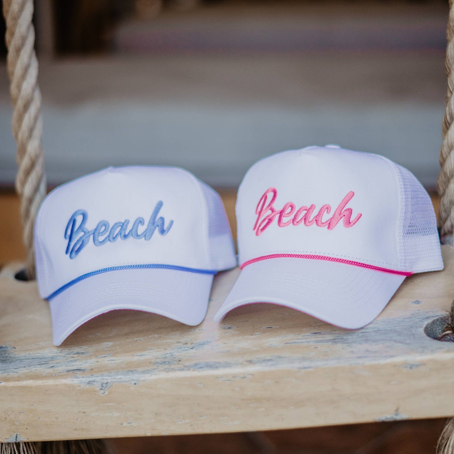 Beach Cursive Trucker Cap with Rope