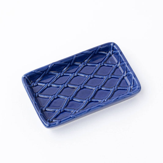 Textured Ceramic Soap Dish in Navy Blue