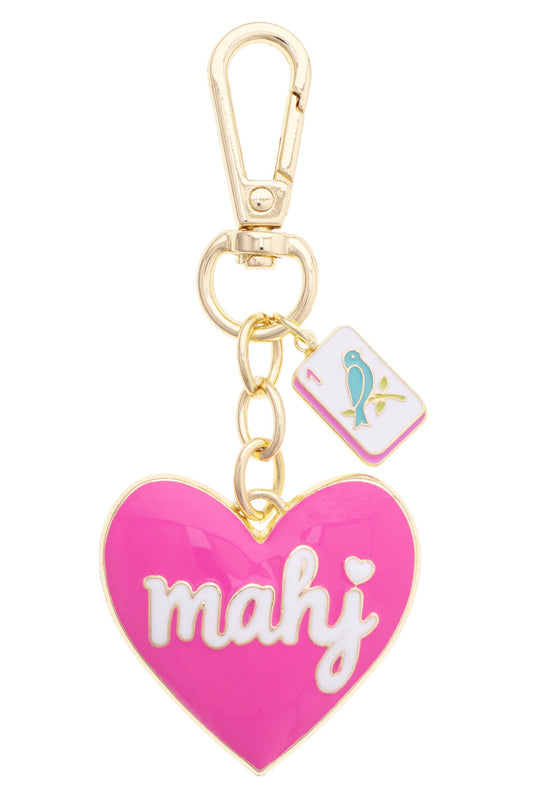 Mahj Enamel Heart Bag Charm in Fuchsia