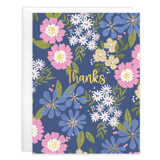Thank You Greeting Card - Floral on Navy